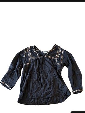 Cost Plus World Market Navy Embroidered Peasant Top